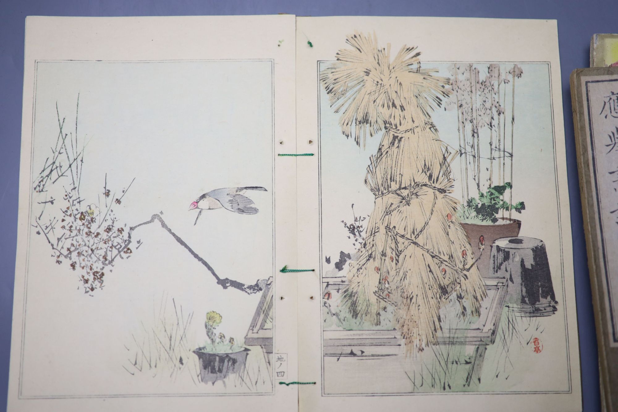 Seven Japanese colour woodblock illustrated books, 19/20th century, including after Hokusai